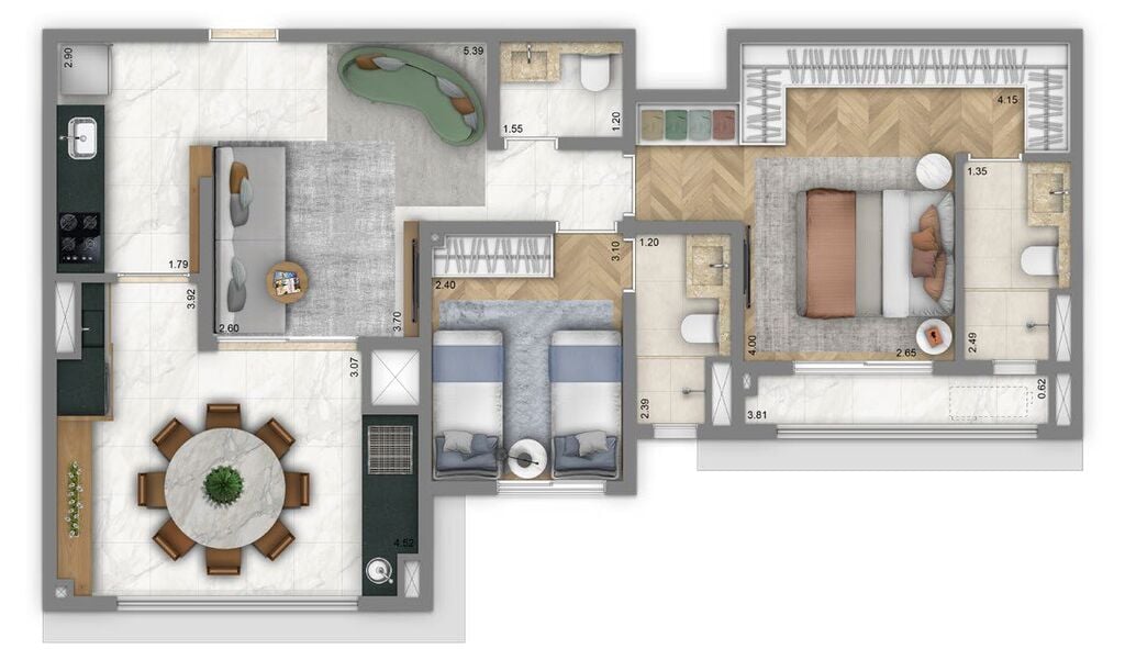 Planta 01 - 2 dorm 75m