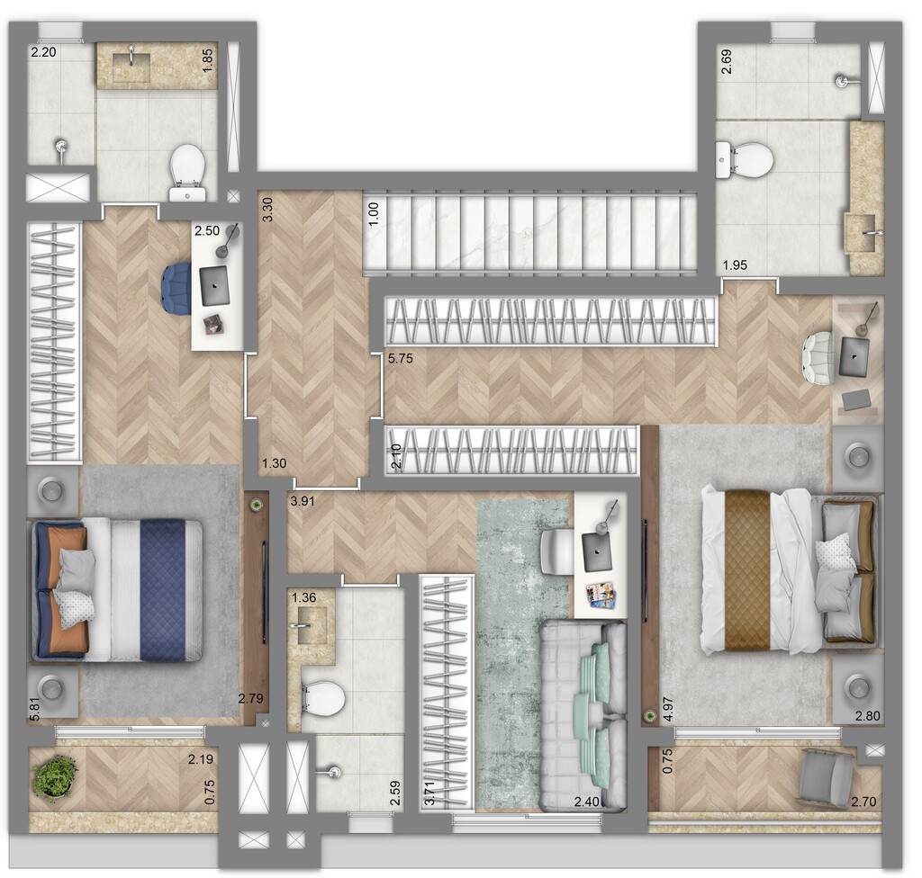 Planta 02 - 3 dorm 157m - duplex - superior