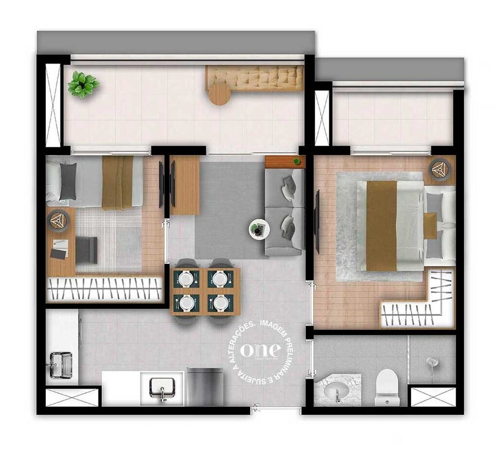 Planta 03 - 2 dorm 44m