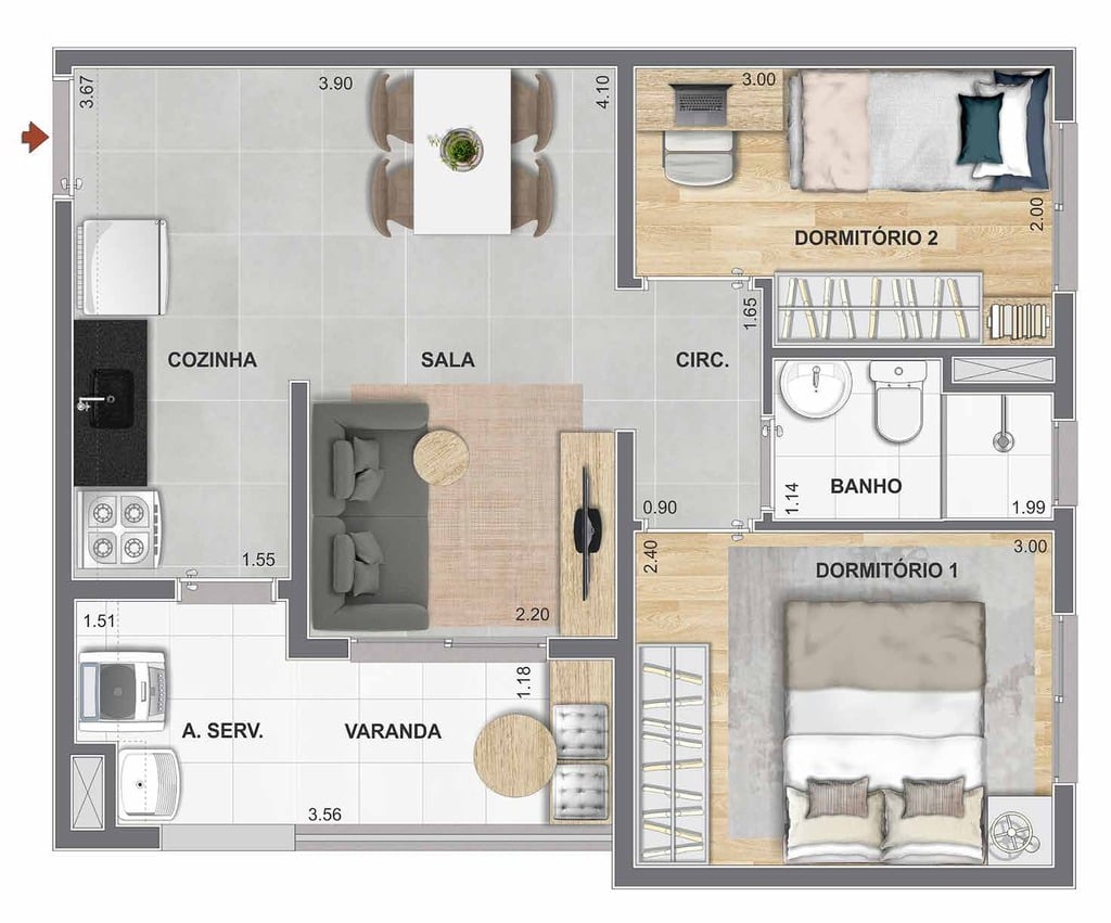 Planta 03 - 2 dorm 42,26m