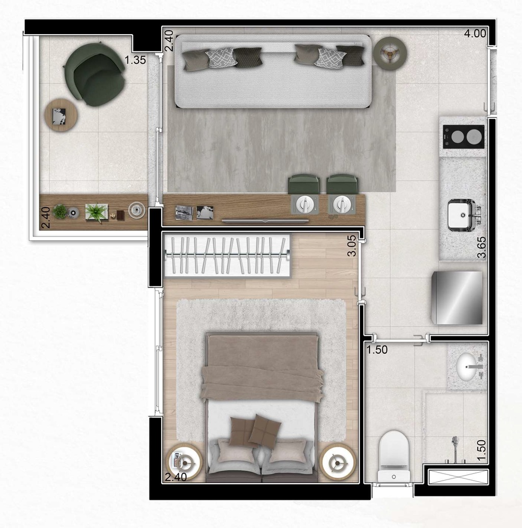 Planta 04 - 1 dorm 28,70m