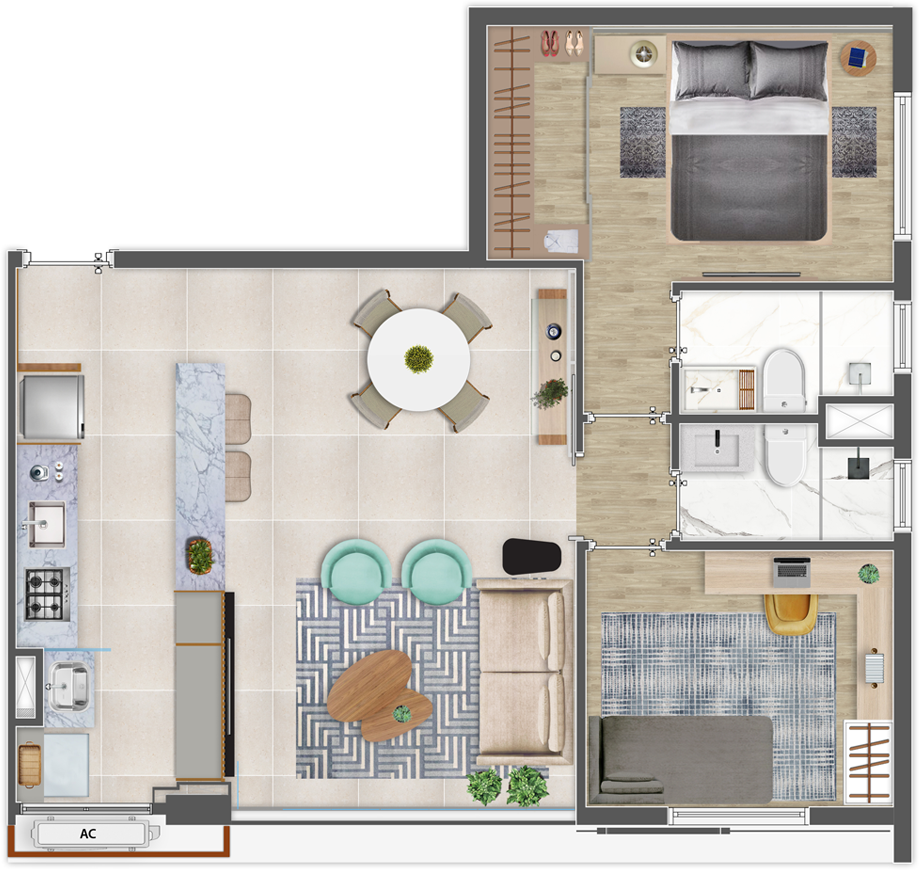 Planta 02 - 2 dorm 68 50m - opo