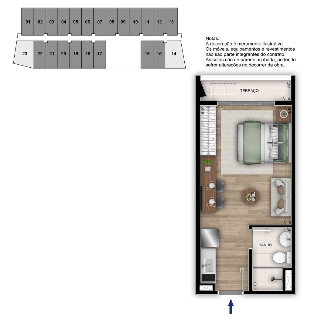 Planta 01 - 1 dorm 25,06m - studio