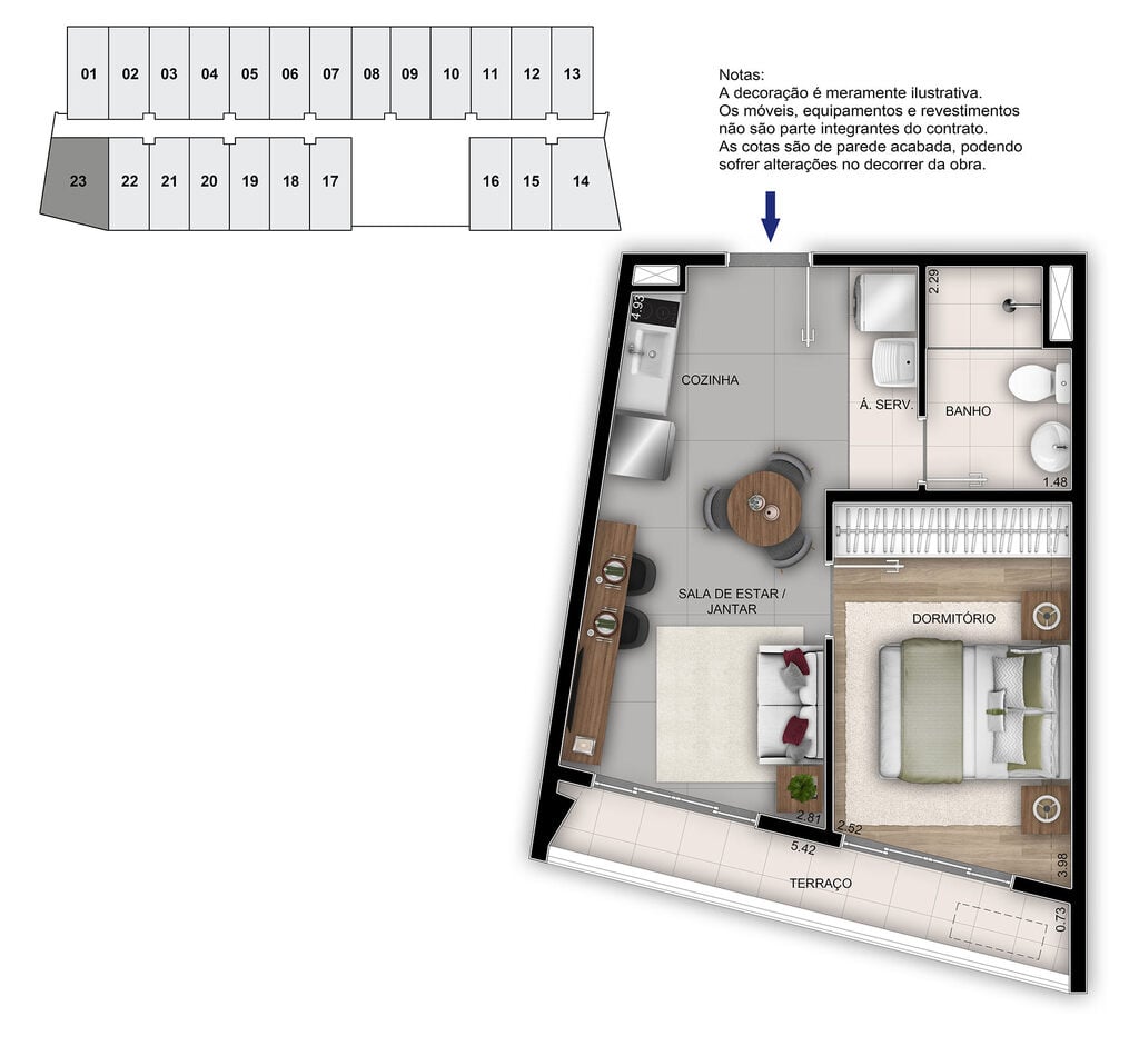 Planta 02 - 1 dorm 36,08m