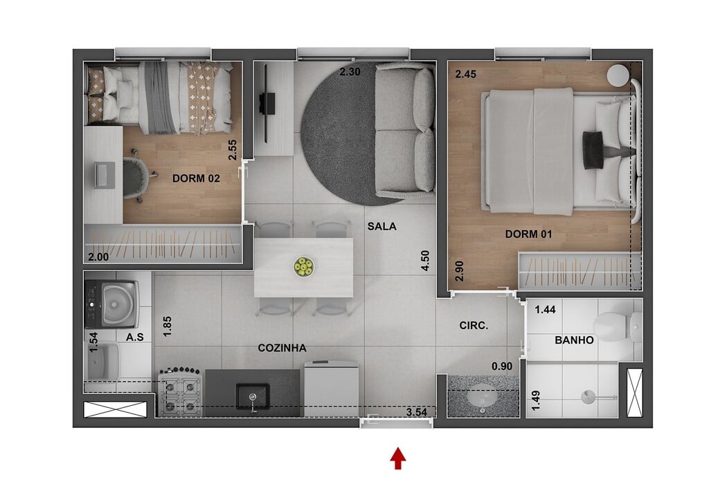 Planta 02 - 2 dorm 35,52m