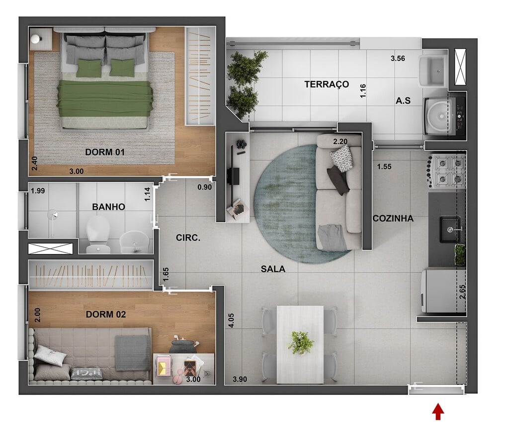 Planta 04 - 2 dorm 41,90m