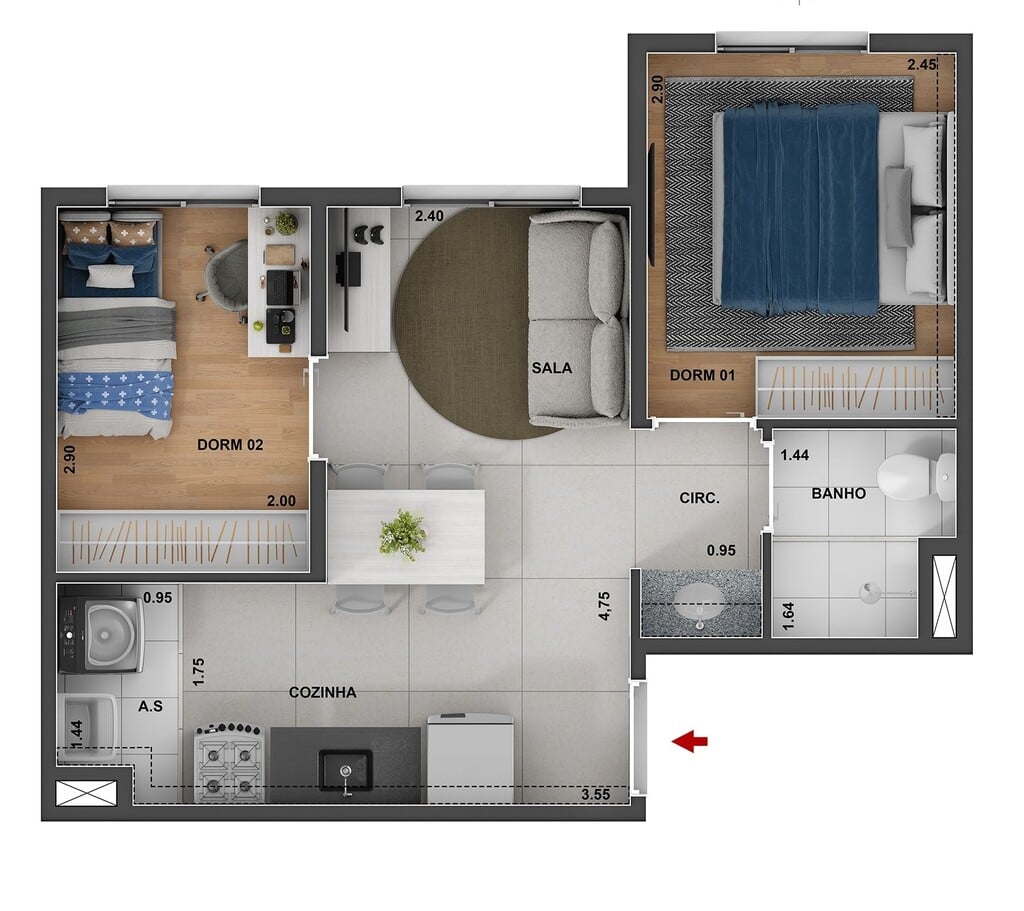 Planta 03 - 2 dorm 36,53m