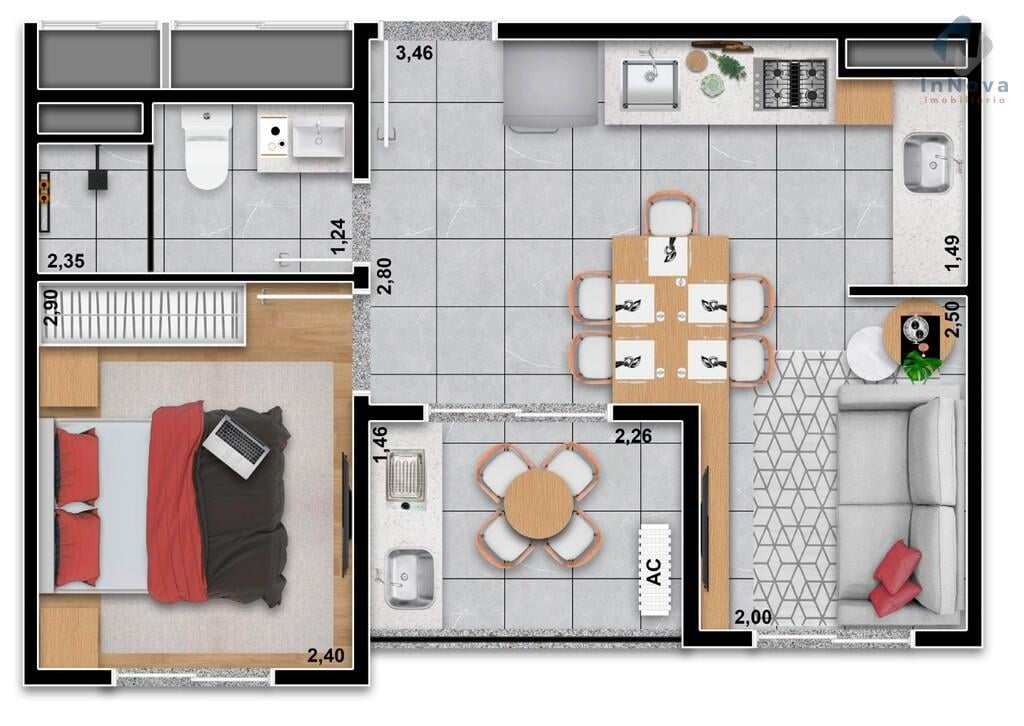 Planta 06 - 1 dorm 33 47m