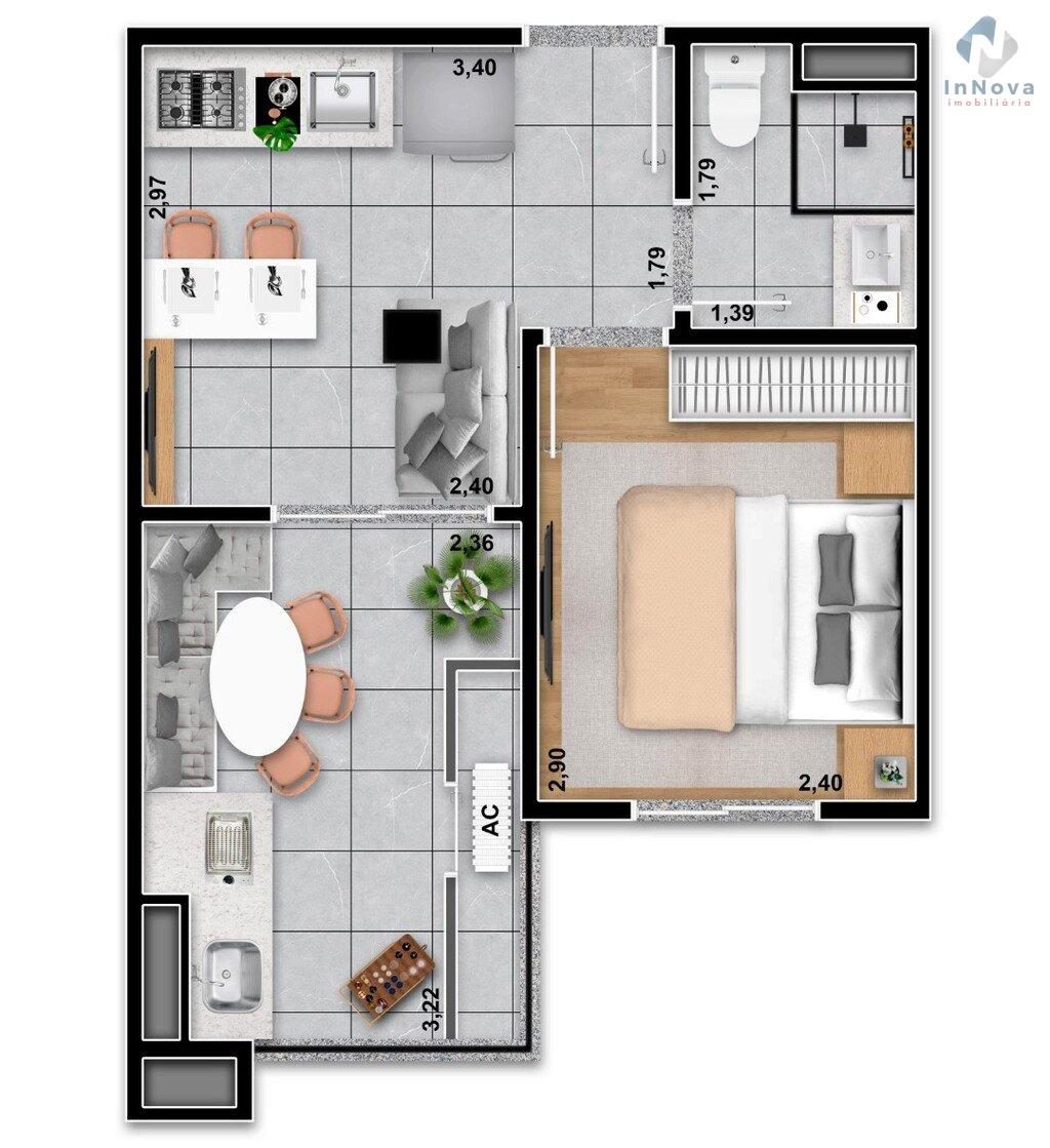 Planta 01 - 1 dorm 30 52m