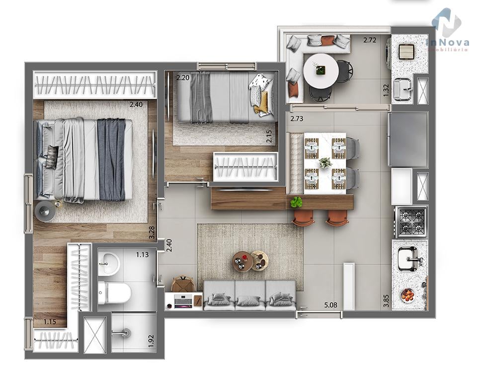 Planta 03 - 2 dorm 42,32m - opo