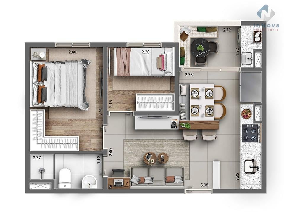 Planta 01 - 2 dorm 40,27m