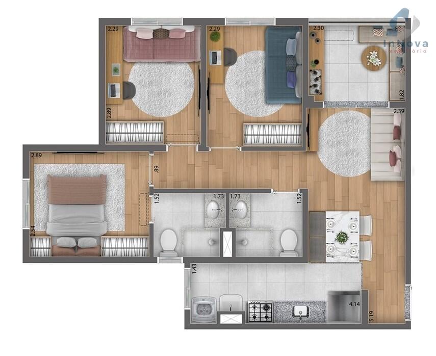 Planta 06 - 3 dorm 57 59m