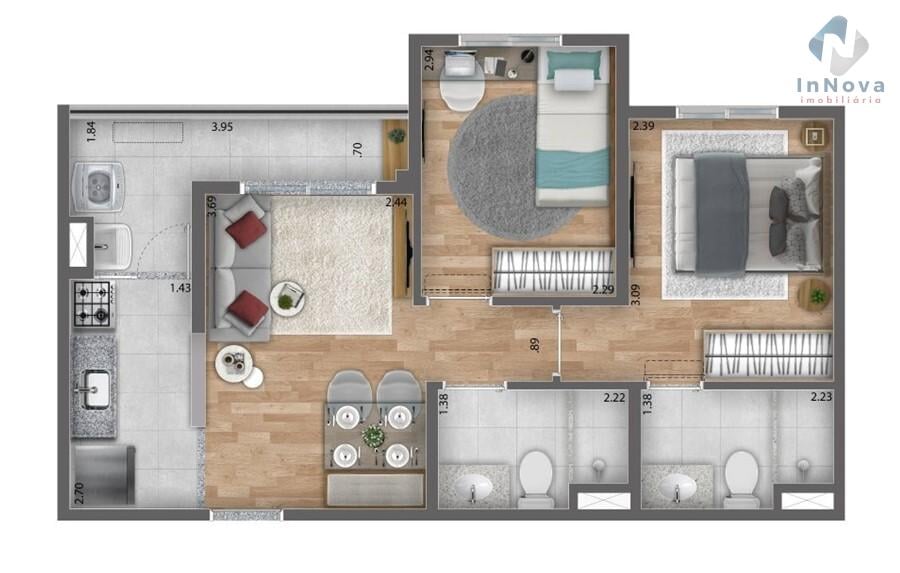 Planta 02 - 2 dorm 46 66m