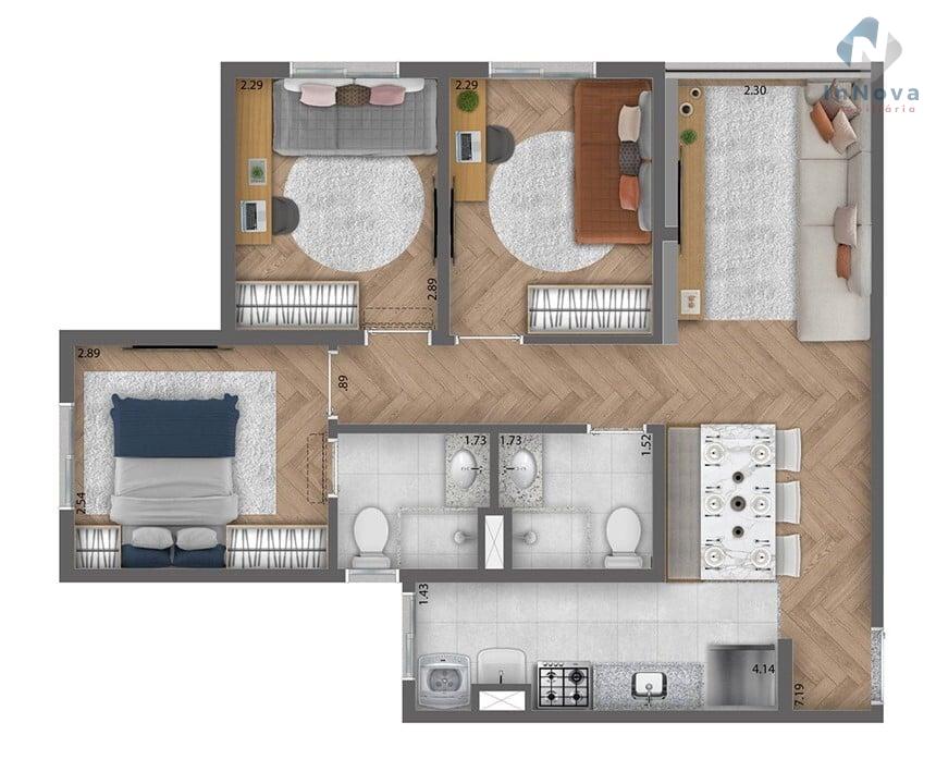 Planta 05 - 3 dorm 57 59m