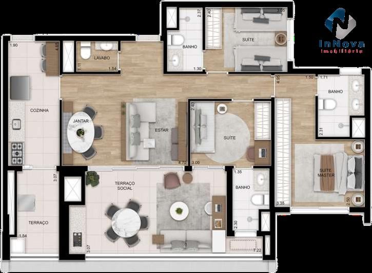 Planta 03 - 3 dorm 109m