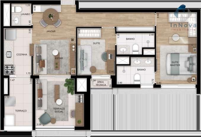 Planta 02 - 2 dorm 80m