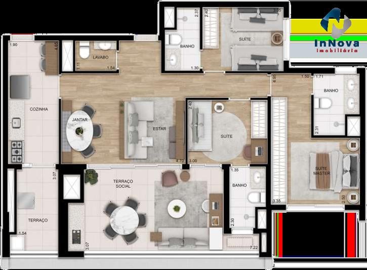 Planta 03 - 3 dorm 109m