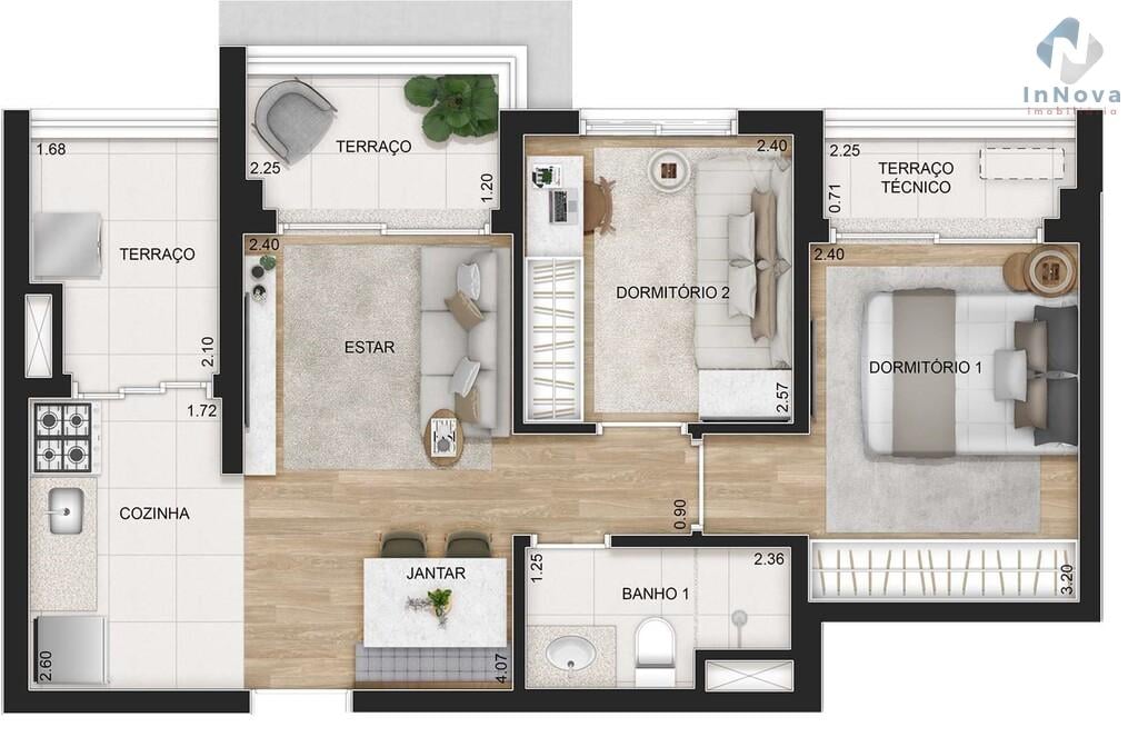 Planta 02 - 2 dorm 51m