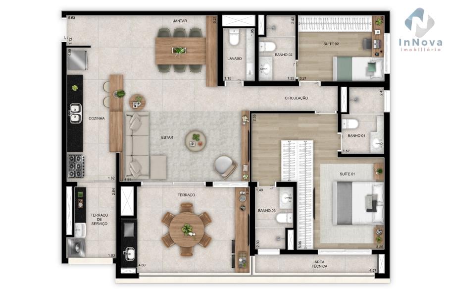 Planta 08 - 2 dorm 118m - opo