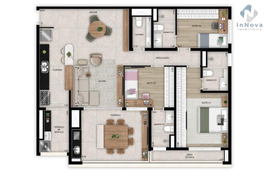 Planta 07 - 3 dorm 118m