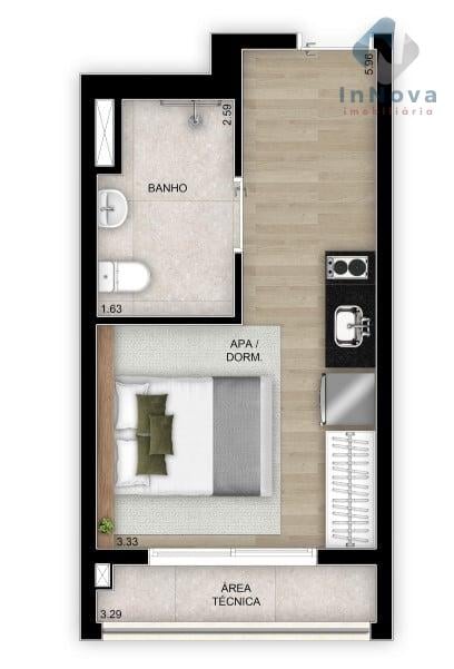 Planta 01 - 1 dorm 25m - studio