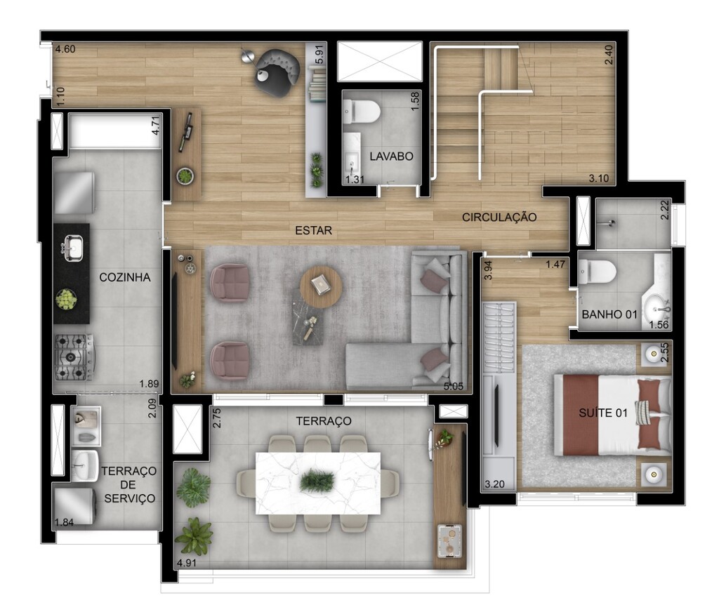 Planta 08 - 3 dorm 223m - cobertura duplex - inferior