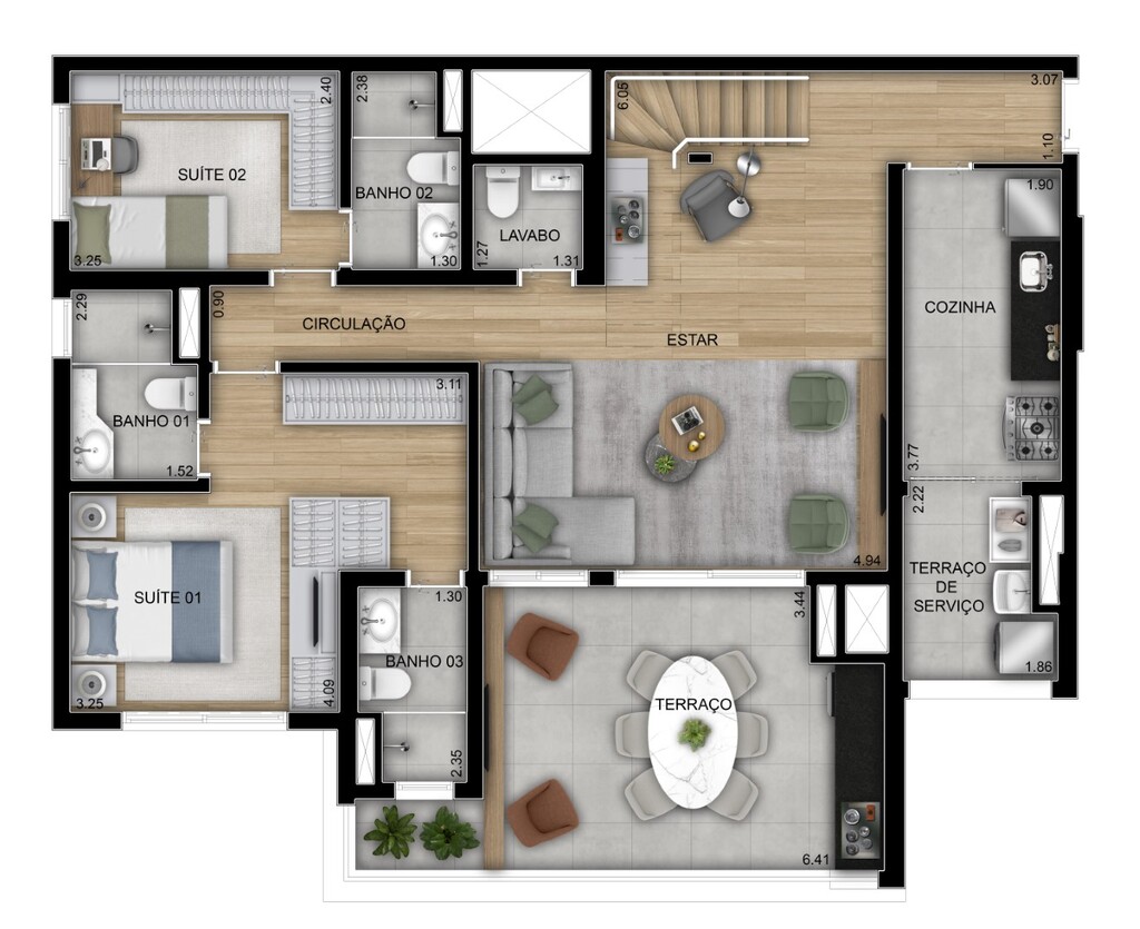 Planta 10 - 3 dorm 283m - cobertura duplex - inferior