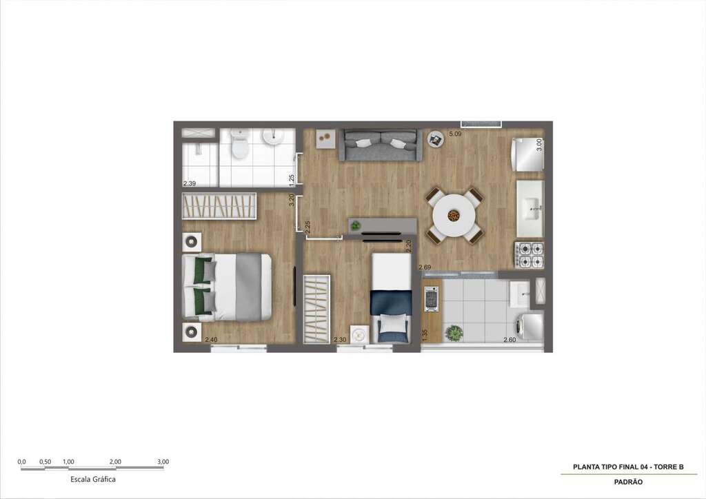 Planta 01 - 2 dorm 37m