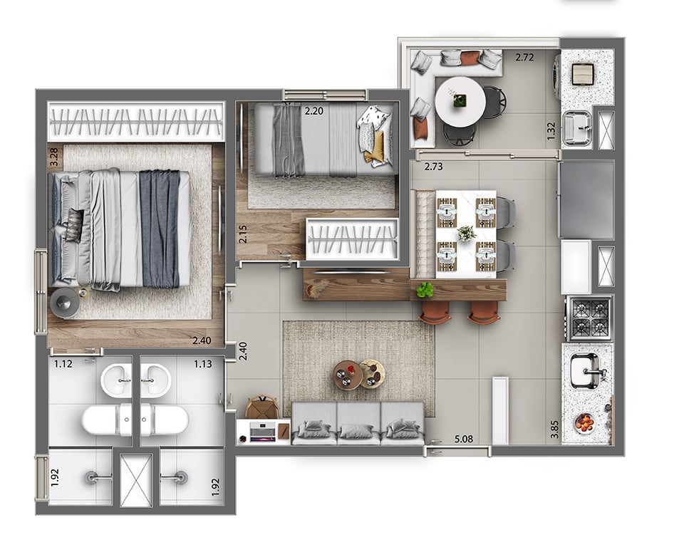 Planta 02 - 2 dorm 42,32m