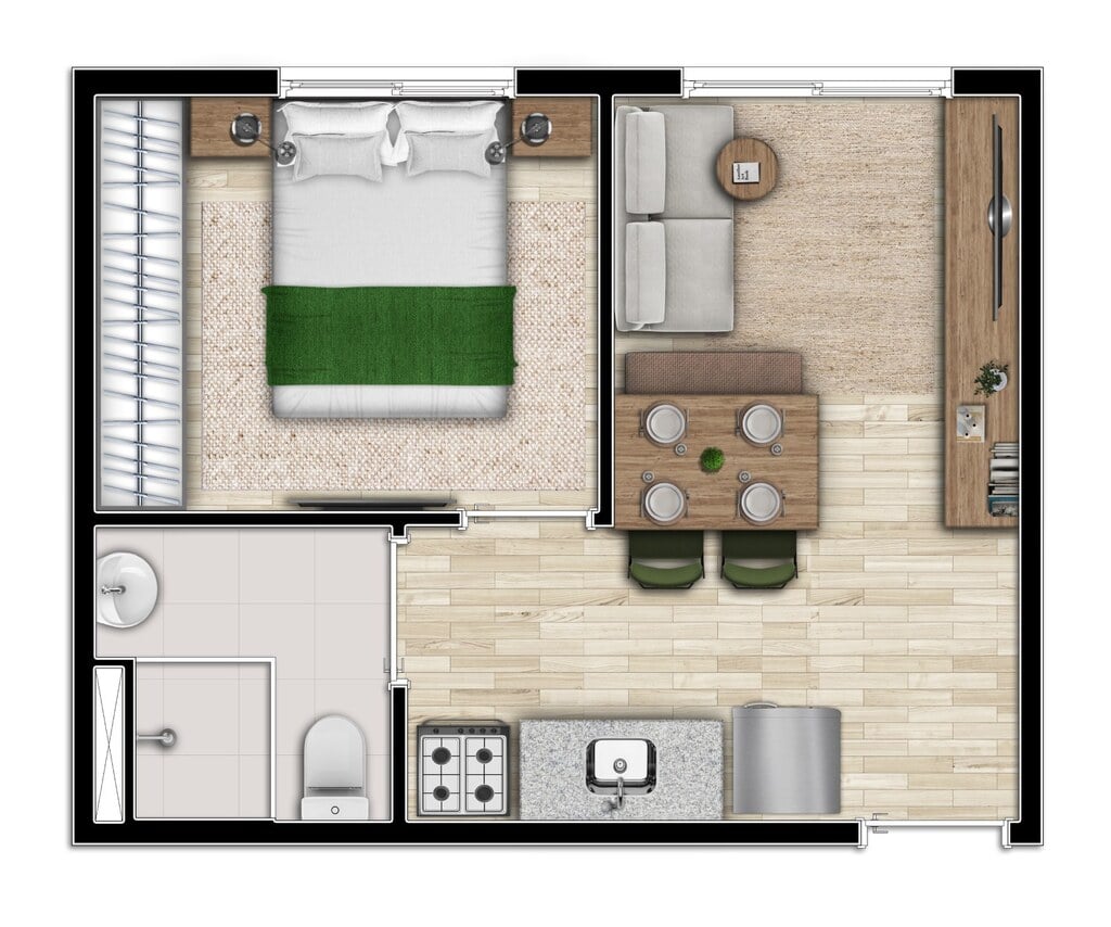 Planta 01 - 1 dorm 25,74m