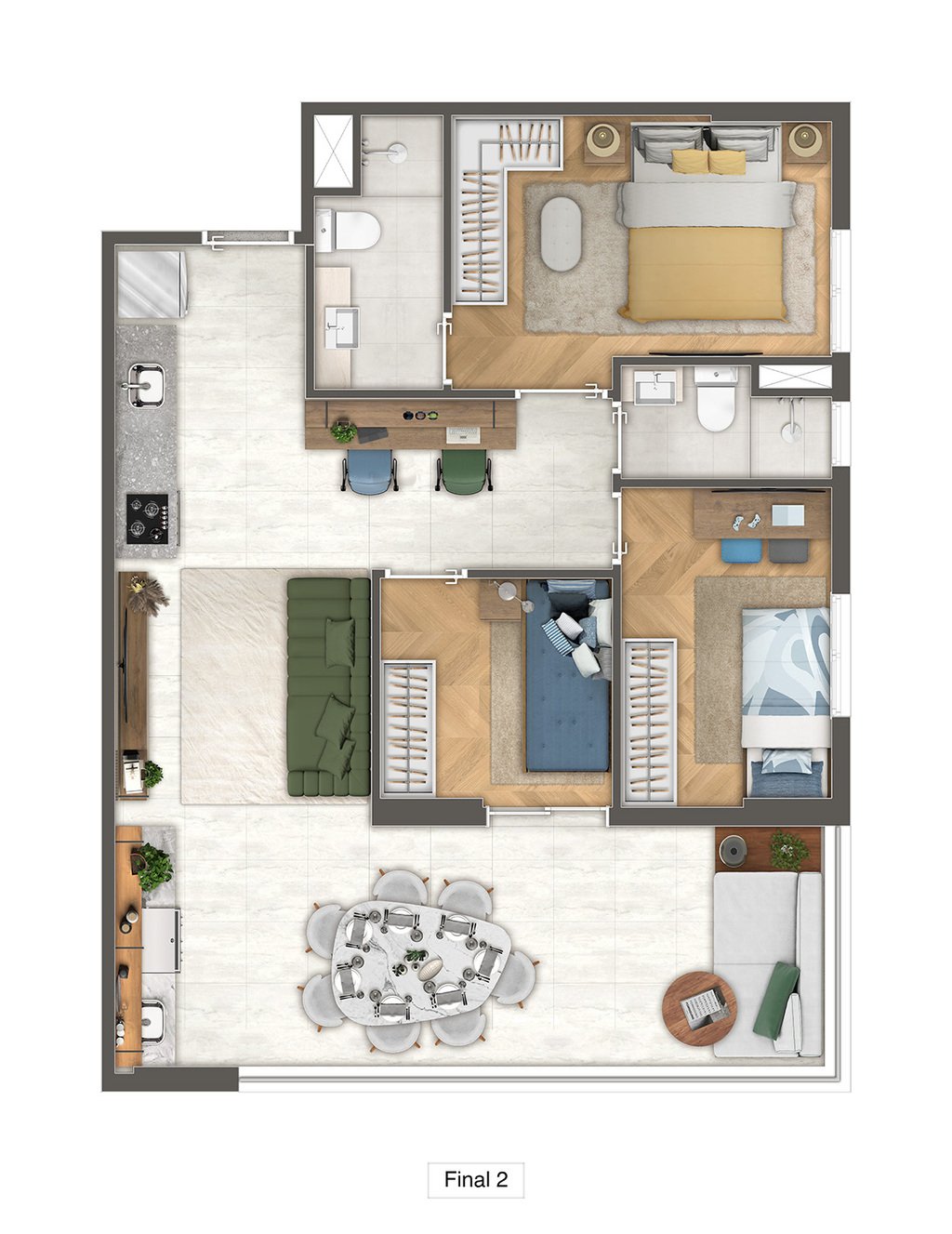 Planta 08 - 3 dorm 67,38m