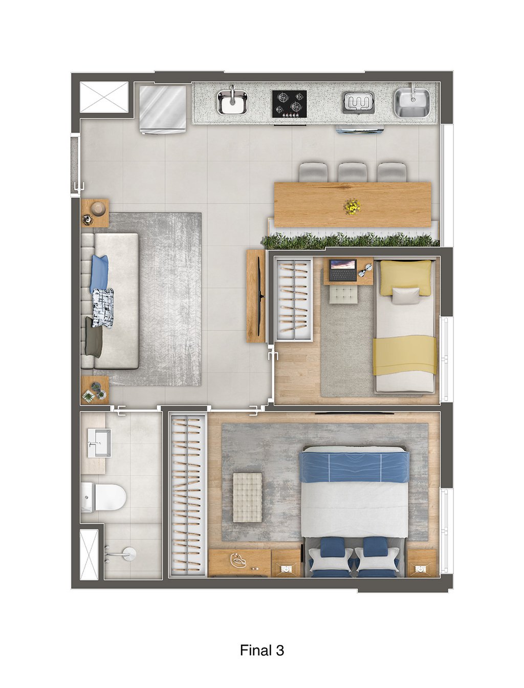 Planta 01 - 2 dorm 38,23m