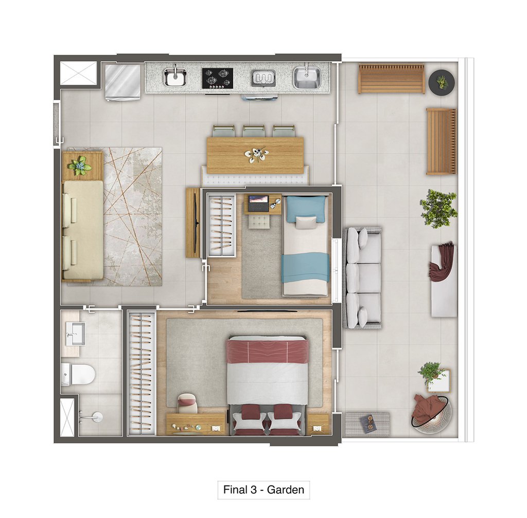 Planta 07 - 2 dorm 58,94m - garden