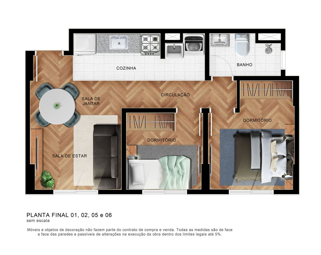 Planta 01 - 2 dorm 42m