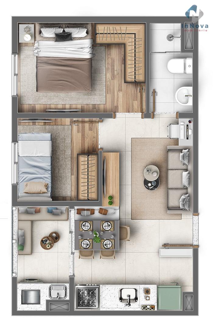 Planta 01 - 2 dorm 38 13m