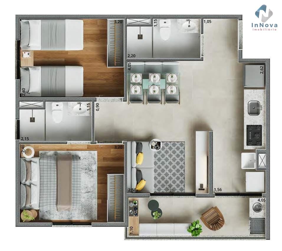 Planta 02 - 2 dorm 52,13m