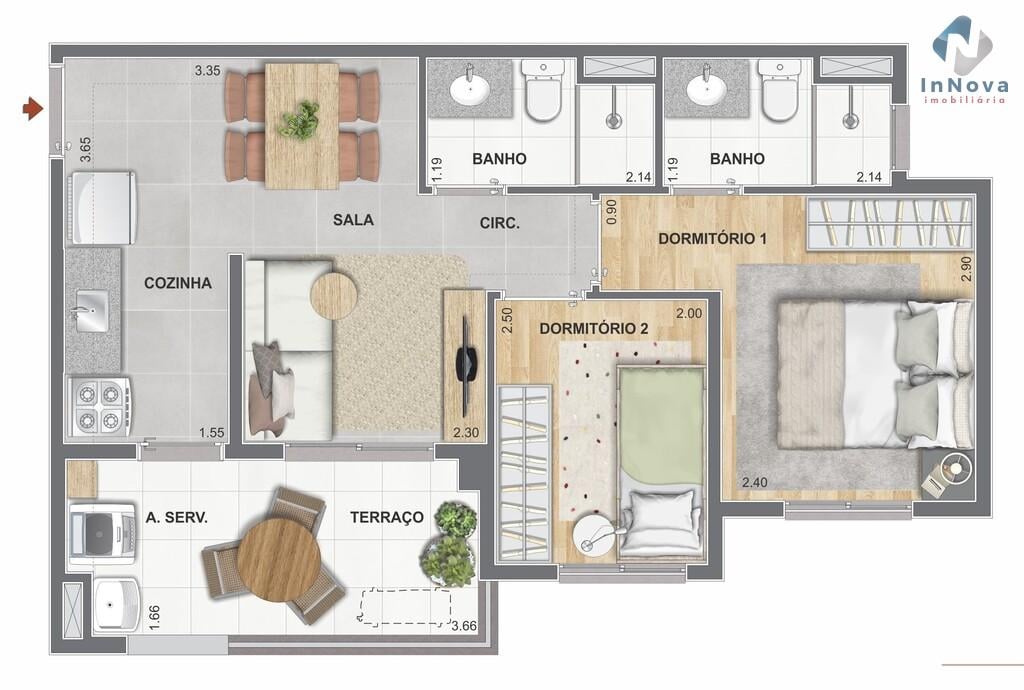 Planta 04 - 2 dorm 44,73m