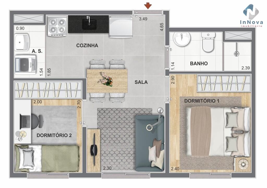 Planta 01 - 2 dorm 33,74m