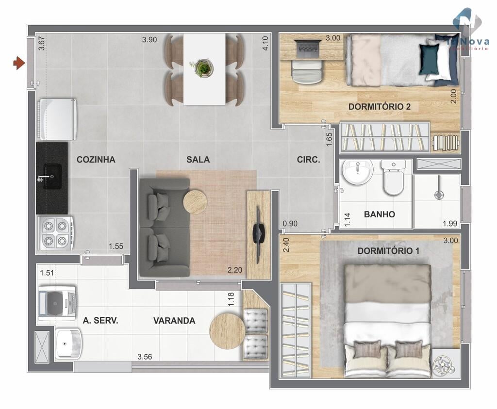 Planta 03 - 2 dorm 42,26m