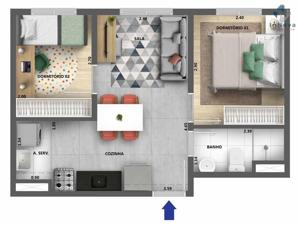 Planta 01 - 2 dorm 34,24m