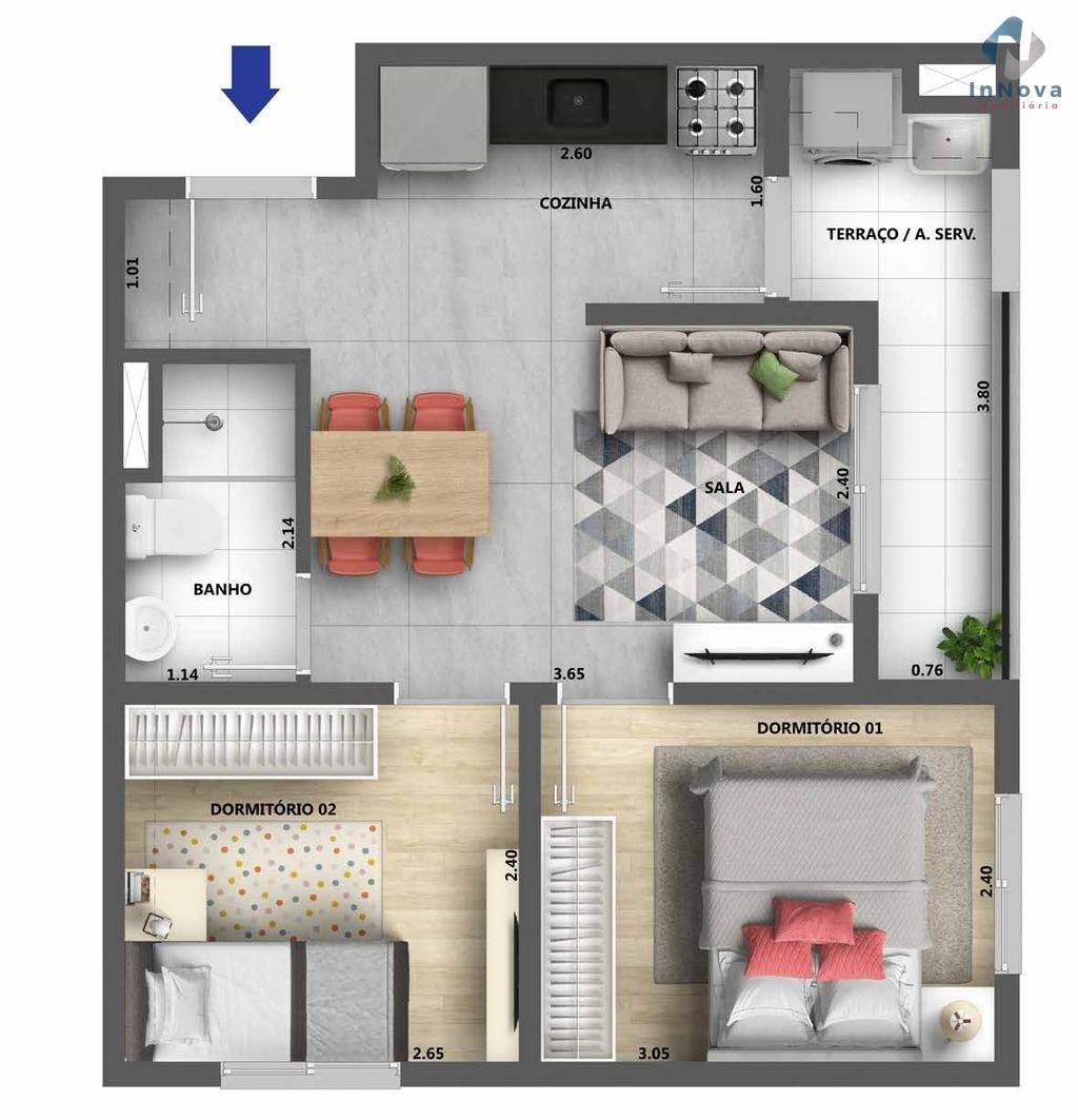 Planta 03 - 2 dorm 40,85m