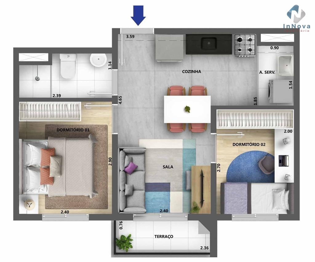 Planta 02 - 2 dorm 36,80m