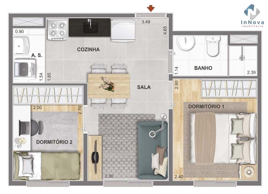 Planta 01 - 2 dorm 33,74m