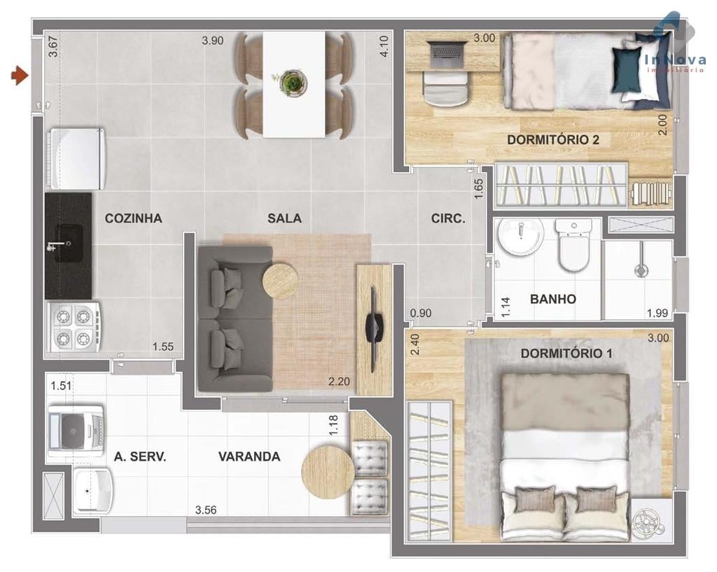 Planta 03 - 2 dorm 42,26m