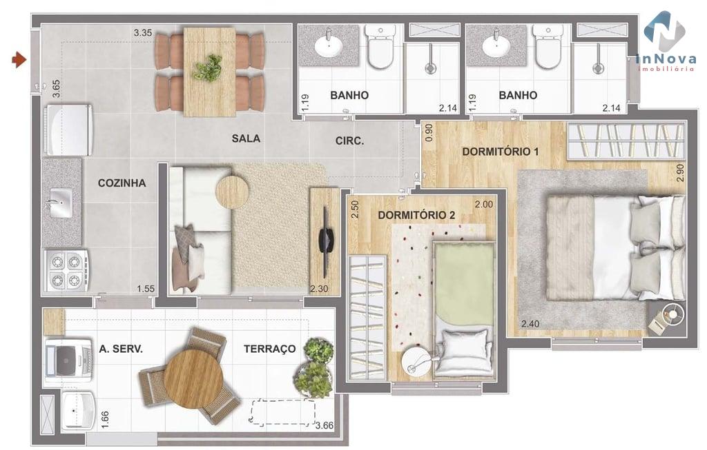 Planta 04 - 2 dorm 44,73m