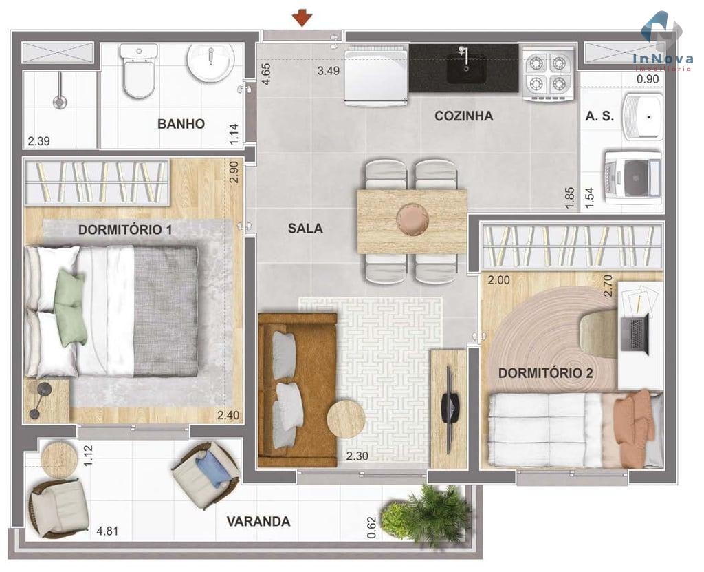 Planta 02 - 2 dorm 39,49m