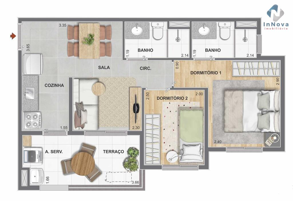 Planta 04 - 2 dorm 44,73m