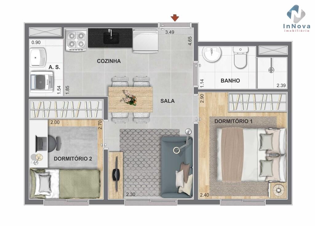 Planta 01 - 2 dorm 33,74m