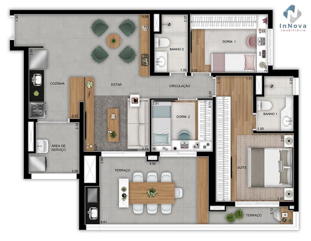 Planta 04 - 3 dorm 95m