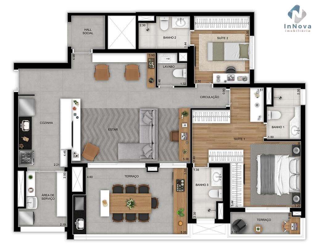 Planta 07 - 2 dorm 118m - opo